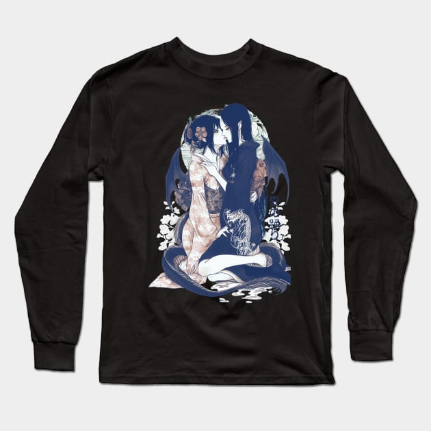 Two Geishas Kissing Graphic T-Shirt 02 Long Sleeve T-Shirt by ToddT